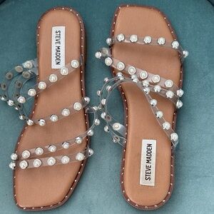 Steve Madden Clear Studded Sandals with Brown Sole